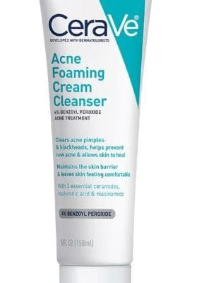 Cerave Acne Foaming Cream Cleanser 4% Benzoyl Peroxide for Acne Pimples & Blackheads 150 ml